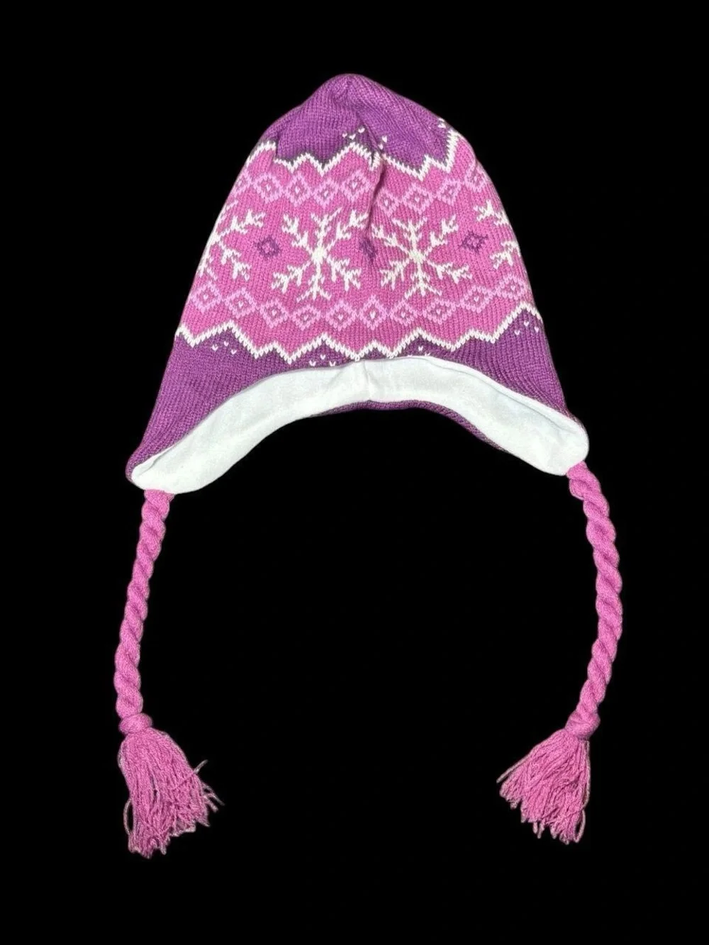 Kids Purple & Pink Snowflake Knit Earflap Hat - Brand